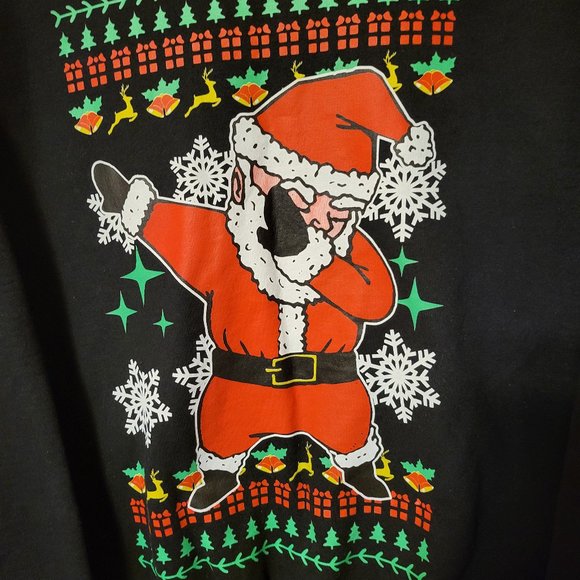 Ugly Christmas Sweater Sweatshirt SMALL crew neck Santa Claus Dapping BLACK C4 - Picture 2 of 5